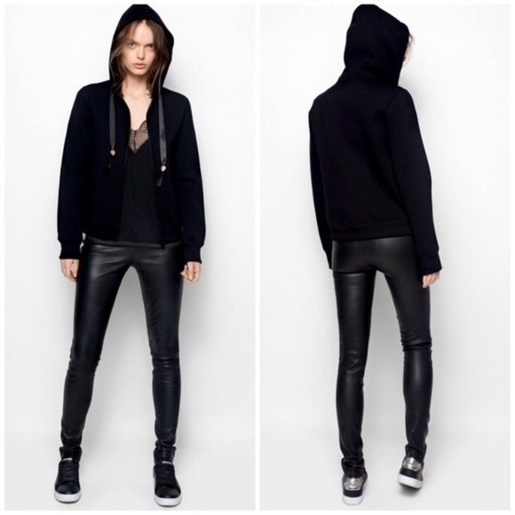 ZADIG & Voltaire Neo Zip Up Heavy Jersey Hood Jacket in Black - Picture 2 of 10